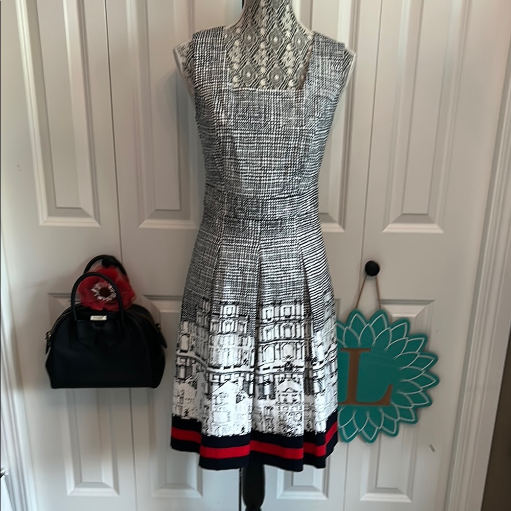 Cleo Black and White A-Line Midi Dress